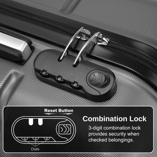 KSK2485 - Kono 20 Inch Premium ABS Cabin Carry-On Suitcase with Secure Combination Lock for Effortless Travel - Grey and black