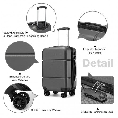 KSK2485 - Kono 20 Inch Premium ABS Cabin Carry-On Suitcase with Secure Combination Lock for Effortless Travel - Grey and black