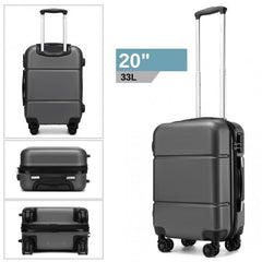 KSK2485 - Kono 20 Inch Premium ABS Cabin Carry-On Suitcase with Secure Combination Lock for Effortless Travel - Grey and black