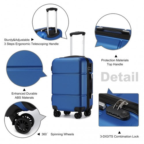 KSK2485 - Kono 20 Inch Premium ABS Cabin Carry-On Suitcase with Secure Combination Lock for Effortless Travel - Navy and Black