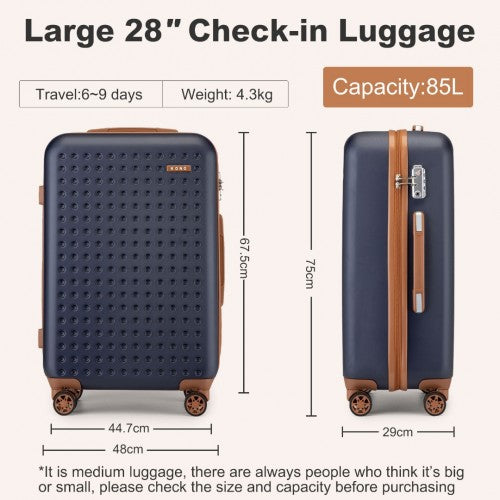 KSK2486 - Kono Stylish ABS+PC 28 Inch Polka Dot Hard Shell Suitcase With TSA Lock - Navy And Brown