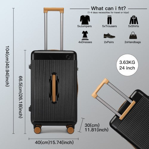 KSK2488 - Kono 24 Inch Premium Hard Shell Check-In Suitcase Durable ABS and PC with TSA Lock and Multi-Handle Design for Effortless Travel - Black And Brown