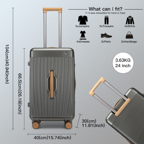 KSK2488 - Kono 24 Inch Premium Hard Shell Check-In Suitcase Durable ABS and PC with TSA Lock and Multi-Handle Design for Effortless Travel - Grey And Brown