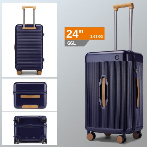 KSK2488 - Kono 24 Inch Premium Hard Shell Check-In Suitcase Durable ABS and PC with TSA Lock and Multi-Handle Design for Effortless Travel - Navy And Brown