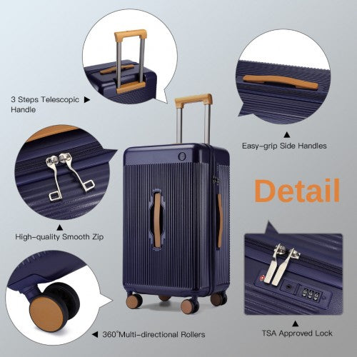 KSK2488 - Kono 24 Inch Premium Hard Shell Check-In Suitcase Durable ABS and PC with TSA Lock and Multi-Handle Design for Effortless Travel - Navy And Brown