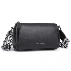 L2309 - Miss Lulu Lightweight Wide Strap Genuine Leather Crossbody Bag - Black