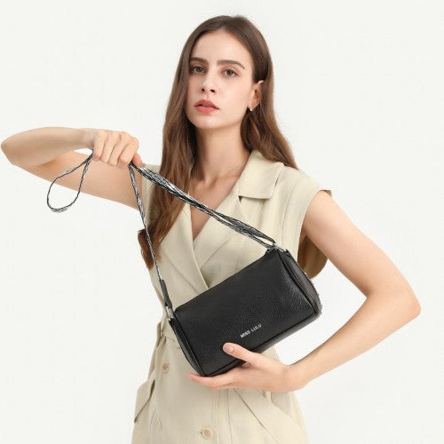 L2309 - Miss Lulu Lightweight Wide Strap Genuine Leather Crossbody Bag - Black