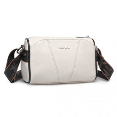 L2310 - Miss Lulu Simple And Elegant Wide Strap Genuine Leather Crossbody Bag - Beige