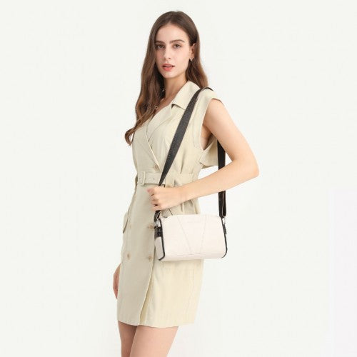 L2310 - Miss Lulu Simple And Elegant Wide Strap Genuine Leather Crossbody Bag - Beige