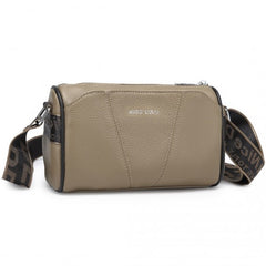 L2310 - Miss Lulu Simple And Elegant Wide Strap Genuine Leather Crossbody Bag - Khaki