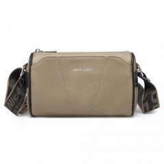 L2310 - Miss Lulu Simple And Elegant Wide Strap Genuine Leather Crossbody Bag - Khaki