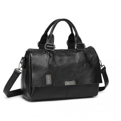 L2332 - Miss Lulu Perfect Fusion of Genuine and PU Leather Women's Tote Crossbody Bag - Black