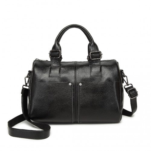 L2332 - Miss Lulu Perfect Fusion of Genuine and PU Leather Women's Tote Crossbody Bag - Black