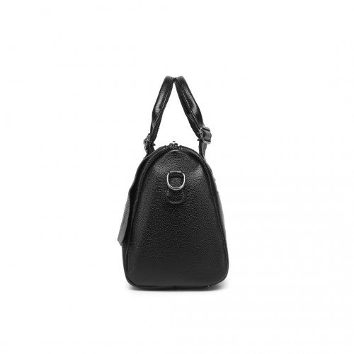 L2332 - Miss Lulu Perfect Fusion of Genuine and PU Leather Women's Tote Crossbody Bag - Black