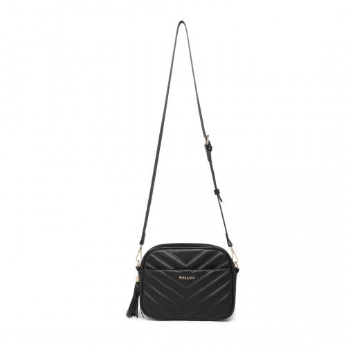 LA2119-1 - Miss LuLu Lightweight Quilted Leather Cross body Bag - Black