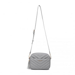 LA2119-1 - Miss LuLu Lightweight Quilted Leather Cross body Bag - Grey