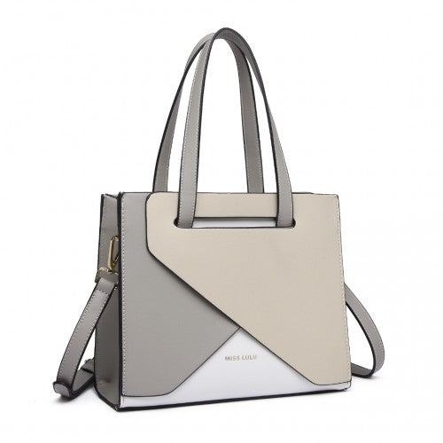 LB2008 - Miss Lulu Contrast Panel Shoulder Bag - Grey And Beige