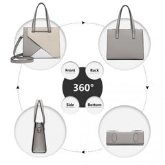 LB2008 - Miss Lulu Contrast Panel Shoulder Bag - Grey And Beige