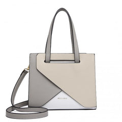 LB2008 - Miss Lulu Contrast Panel Shoulder Bag - Grey And Beige