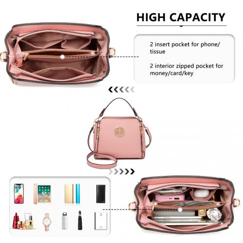 LB2126 - Miss Lulu Leather Look Practical Crossbody Bag - Pink