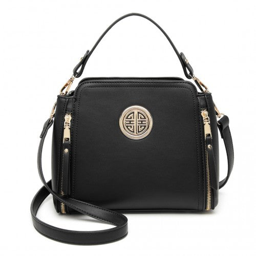 LB2126 - Miss Lulu Leather Look Practical Crossbody Bag - Black