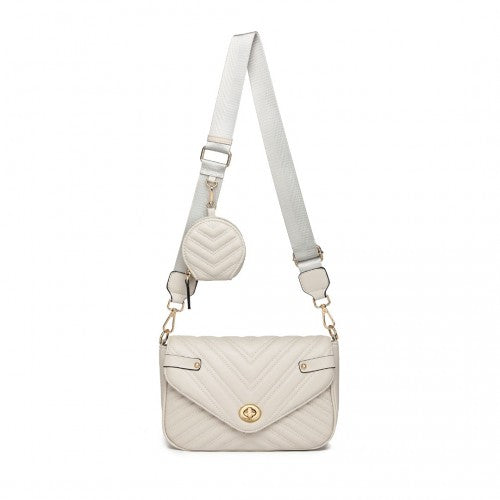 LB2138 - Miss Lulu V-quilted Flap Leather Shoulder Bag - Grey