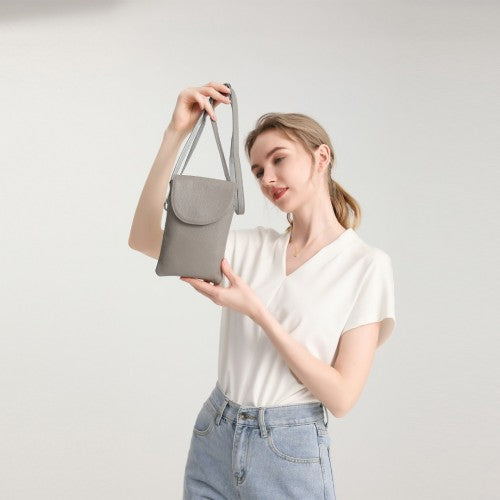 LB2140 - Miss Lulu Touch Screen Genuine Leather Small Crossbody Bag - Grey