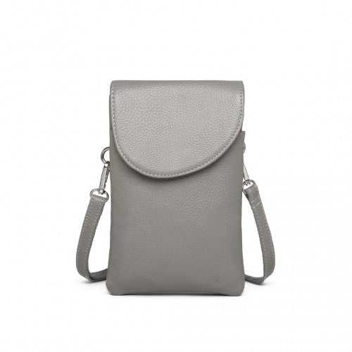 LB2140 - Miss Lulu Touch Screen Genuine Leather Small Crossbody Bag - Grey