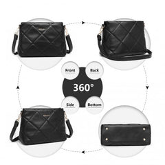 LB2237 - Miss Lulu PU Leather Rhombus Shoulder Bag - Black