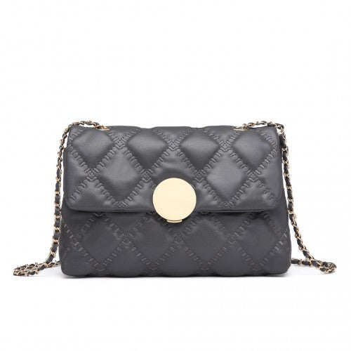 LB2242 - Miss Lulu Smooth Flap Chain Shoulder Bag - Grey