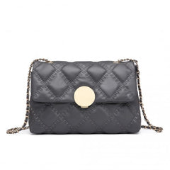 LB2242 - Miss Lulu Smooth Flap Chain Shoulder Bag - Grey