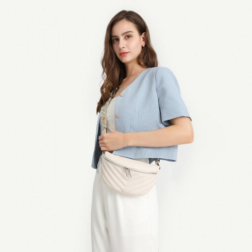 LB2307 - Miss Lulu Wide Strap Bum Bag Lightweight Adjustable Waist Bag - Grey