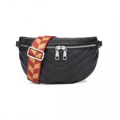 LB2307 - Miss Lulu Wide Strap Bum Bag Lightweight Adjustable Waist Bag - Black