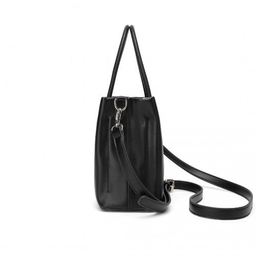 LB2367 - Miss Lulu Stylish PU Leather Handbag With Multi-Compartment Design - Black