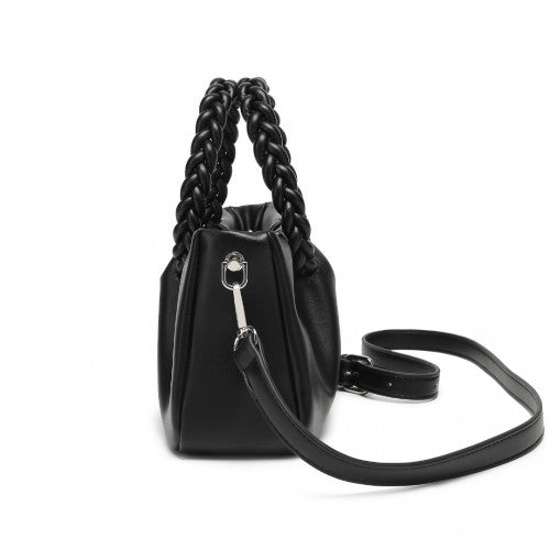 LB2368 - Miss Lulu Elegant PU Leather Braided Handle Cross Body Bag - Black