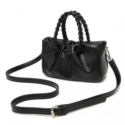 LB2368 - Miss Lulu Elegant PU Leather Braided Handle Cross Body Bag - Black