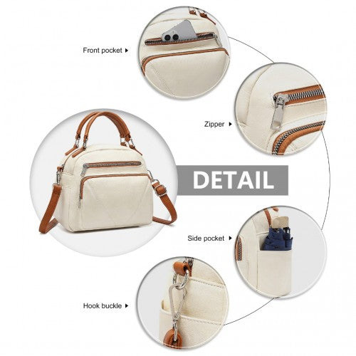 LB6907 - Miss Lulu Bowler Style Shoulder Bag - Beige And Brown