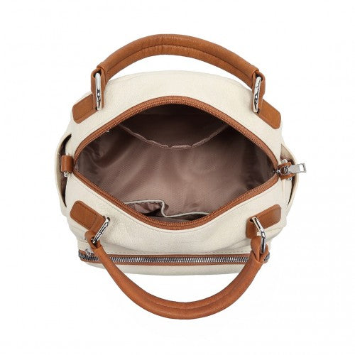 LB6907 - Miss Lulu Bowler Style Shoulder Bag - Beige And Brown