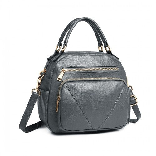 LB6907 - Miss Lulu Bowler Style Shoulder Bag - Grey