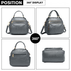 LB6907 - Miss Lulu Bowler Style Shoulder Bag - Grey