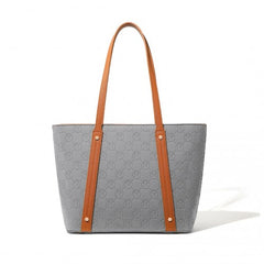 LD2217 - Miss Lulu 4 Pieces Glossy Leather Tote Bag Set - Grey And Brown