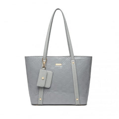 LD2217 - Miss Lulu 4 Pieces Glossy Leather Tote Bag Set - Grey