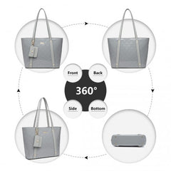 LD2217 - Miss Lulu 4 Pieces Glossy Leather Tote Bag Set - Grey