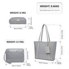 LD2217 - Miss Lulu 4 Pieces Glossy Leather Tote Bag Set - Grey