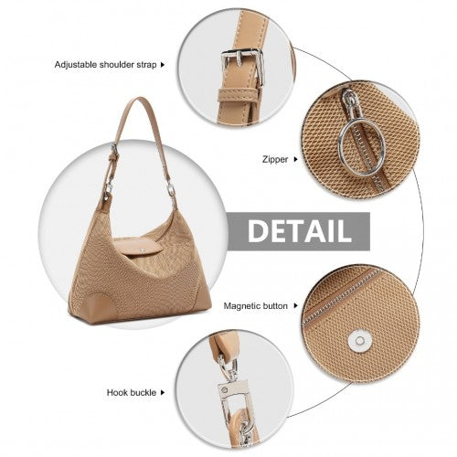 LD2364 - Miss Lulu Lightweight Chic Mesh Casual Shoulder Bag With Protective PU Accents - Khaki