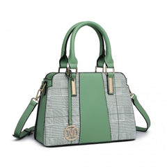 LG2001 - Miss Lulu Gingham Plaid Panel Shoulder Bag - Green