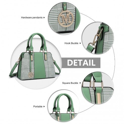 LG2001 - Miss Lulu Gingham Plaid Panel Shoulder Bag - Green