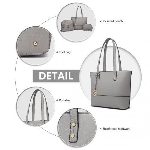 LG2023 - Miss Lulu 3 Piece Leather Look Tote Bag Set - Grey