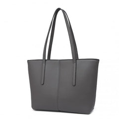 LG2062 - Miss Lulu Leather Look Simple Casual Tote Bag - Grey