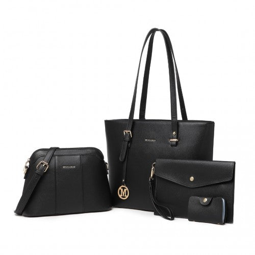 LG2110 - Miss Lulu 4 Piece Classic Sleek Handbag Set - Black